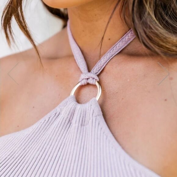 NWOT - Pink Lily Boutique Mauve Pink Ring Halter Ribbed Knit Midi Dress - Picture 5 of 5